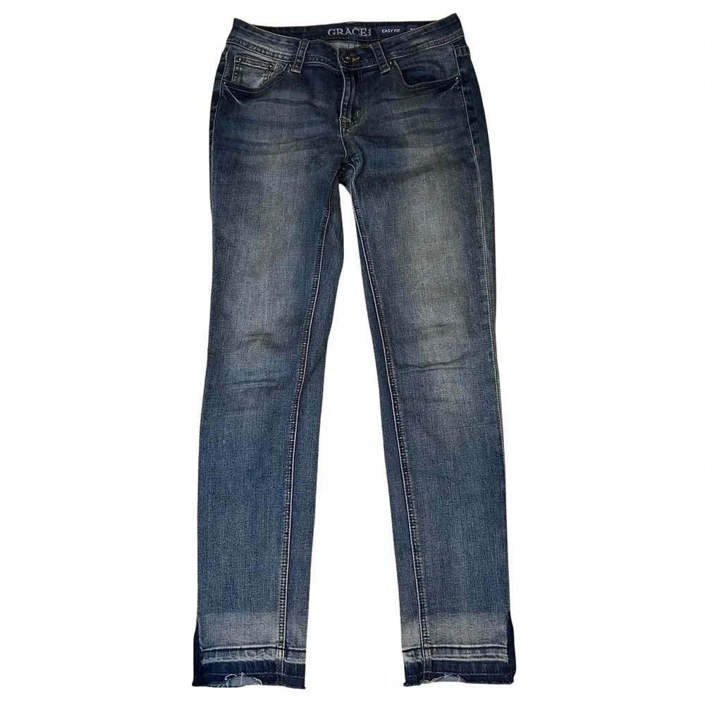 Grace in LA‎ Easy Fit Skinny Jeans Women's 26 Medium Wash Released Raw Hem